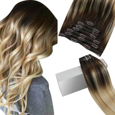 China Wholesale Salon Quality Straight Clip-in European Hair Color #2/27/613 Ombre Straight Clip In Hair Extension Hair for sale