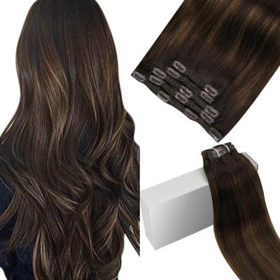 China European Virgin Hair Good Quality Wholesale Straight Clip-in #2/6/2 Ombre Color Clip In Hair Extension Hair for sale