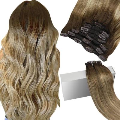 China Factory Direct Salon Quality Straight Clip-in European Straight Hair Ombre Color #3/8/22 Clip In Hair Extension for sale