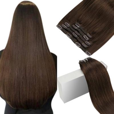 China High Quality Wholesale Straight Clip-in European Brown #4 Color Straight Hair Clip In Hair Extension Hair for sale