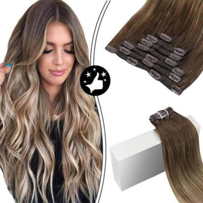 China Factory Direct Straight Clip-in European Hair Color #4/10/16 Ombre Straight Clip In Hair Extension Hair for sale