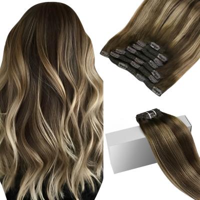 China European Virgin Hair Good Quality Straight Clip-in #4/27/4 Ombre Color Clip In Hair Extension Hair for sale