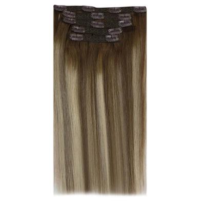 China Quality Straight Virgin European Salon Hair Clip-in #8/22/8 Ombre Color Clip In Hair Extension Hair for sale