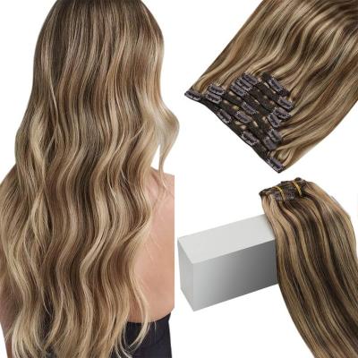 China Wholesale Good Quality European Hair Straight Clip-in Piano Color #P4/27 Clip In Hair Extension Hair for sale