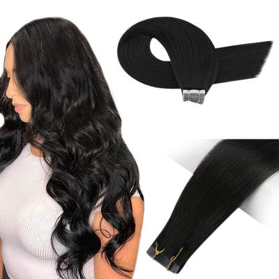 China Salon Quality #2 Black Color Straight European Virgin Human Hair Invisible Straight Tape In Hair Extension Hair for sale