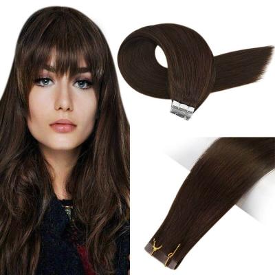 China Wholesale Straight #4 Brown Color Virgin Hair Invisible Straight Extension Tape In Hair Extension Hair for sale