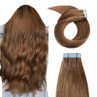 China Wholesale Salon Quality Straight Tape In Brown #6 European Color Straight Hair Tape In Hair Extension Hair for sale