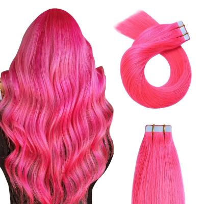 China Salon Straight Wholesale Quality European Virgin Hair Tape In Taoe Pink Color In Hair Extension Hair for sale