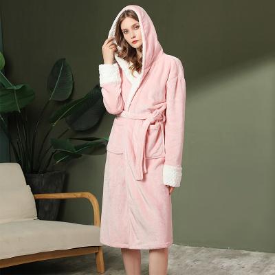 China Thermal Long Robes For Women With Soft And Warm Hood Long Plush Fleece Female Bathrobe for sale