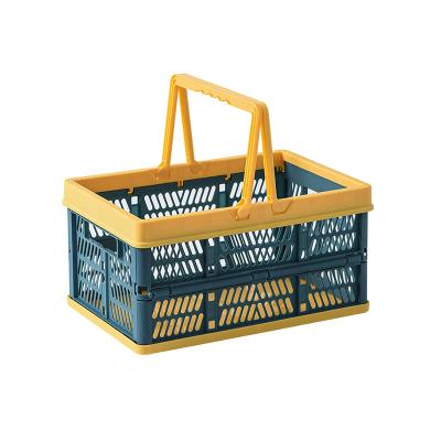 China Sustainable Hot Selling Plastic Sundries Fruit Vegetable Picnic Shopping Collapsible Folding Storage Wholesale Basket With Handle for sale