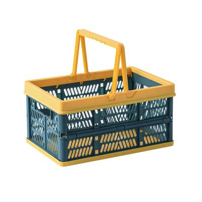 China Medium Viable Food Snacks Picnic Hot Selling Plastic Folding Storage Basket Portable Style Shopping Basket For Camping for sale