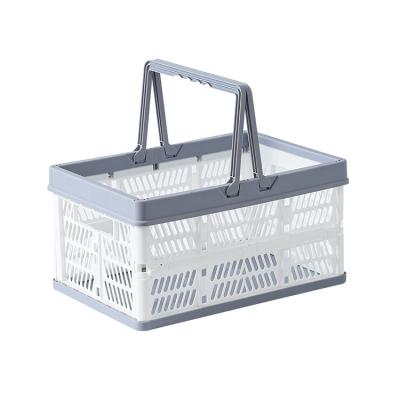 China Sustainable Folding Collapsible Stackable Plastic Storage Basket Baskets Box With Handle Fruit Vegetable Baskets for sale