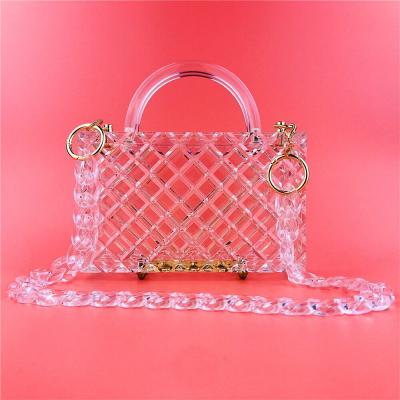 China Clear Acrylic Clutch Bag With Extra Thick Plaid T Handle Party Evening Clutch Bag for sale