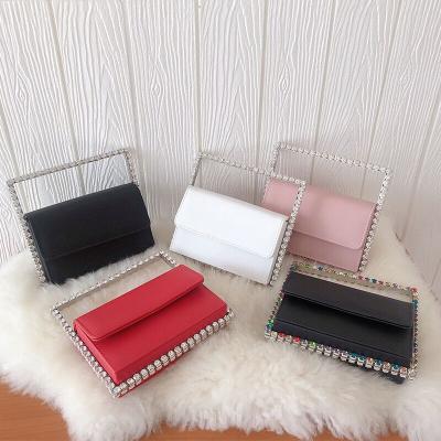 China Fashion Rhinestone Metal Square Shaped Frame Evening Clutch Wedding Party Tote Bag for sale