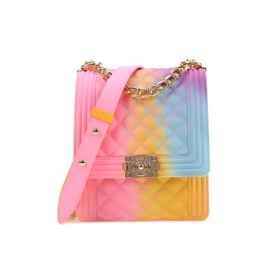 China Fashion New Arrived Fashion Girl Beach Ladies Rainbow Color Jelly Purse Handbags Candy PVC Colorful Jelly Shoulder Bag Purse for sale