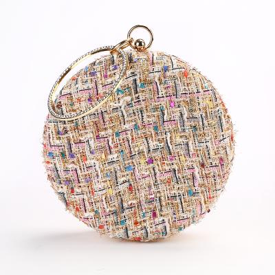 China Wedding Women Cotton Fabric Dress Purse Crystal Round Shape Evening Clutch Bag With Metal Ring Ball Prom Bag for sale