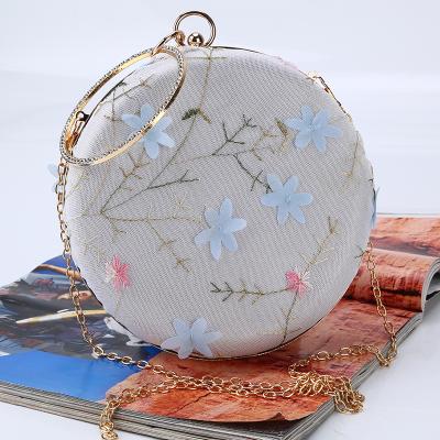 China Wedding Women Dress Evening Clutch Bag Lace Round Shape Clutches Handbag Ball Purse Bridal Wedding Bags With Metal Ring for sale