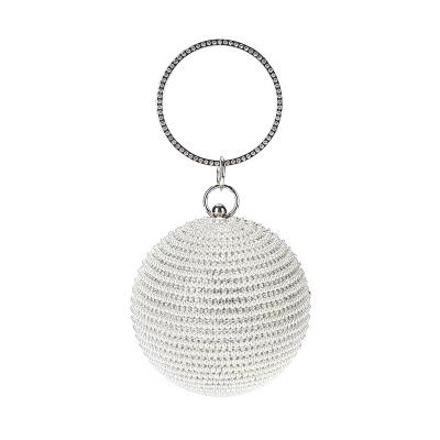 China Diamond Fashion Box Women Dinner Purse Evening Clutches Bags Wedding Bridal Ladies Crystal Beaded Pearl Ball Shaped Around Ring Metal for sale