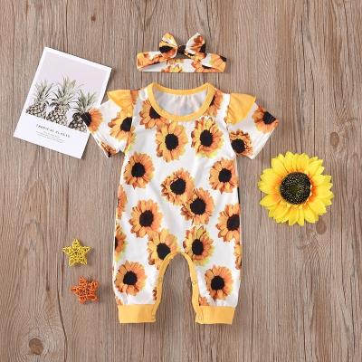 China Wholesale 100% Cotton Children's Clothes Factory Baby Sunflower Printed Infant Baby Rompers for sale