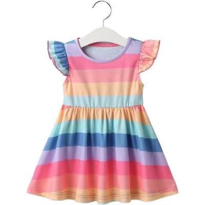 China Boutique anti-static hot sale baby's summer dress cotton rainbow wave print short sleeve dress for sale