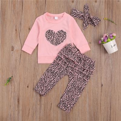 China Sweet Boutique Wholesale Children's Wear Children's Spring Long Sleeve Leopard Print Baby Dressing Set for sale