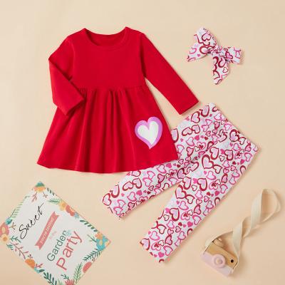 China Sweet Baby Boutique Valentine's Day Clothing Sets Kids Cotton Long Sleeve 3 Piece Kids Girls Clothes for sale