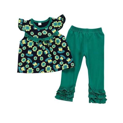 China Sweet Children Wear Girls Summer Dress Style Hot Children's St. Patrick's Day Short Sleeve Lace Pantsuit for sale