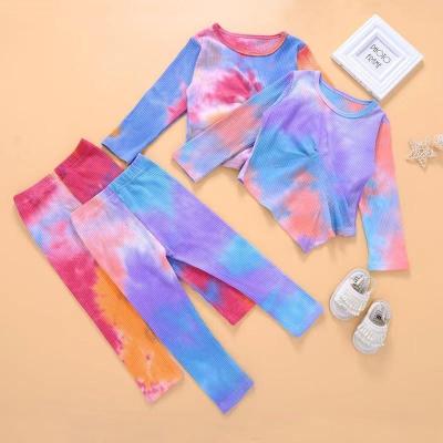 China Sweet Boutique Babies Tie Dye Printed Clothes Sets For 1-5Y Girl Long Sleeve Print T-shirts Suits for sale