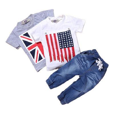 China 3Pcs/set Kids Casual Boy Soft Clothes Sets Kids Boys Shirts + Jeans Summer Clothing Sets for sale