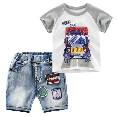 China Kid Boy Summer Cotton Casual Clothing Sets Boy T-shirt and Jeans Shorts Kids Boys Clothing Two Piece Sets for sale