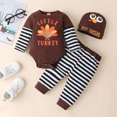 China Sweet Children's Cash Fall Turkey Thanksgiving Monogrammed Crepe Three Piece Sets Products for sale