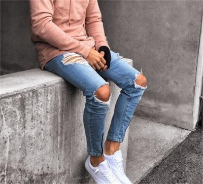 China 2021 Latest Fashionable Wholesale Fashion Skinny Mens Denim Pants Slim Ripped Jeans Pants For Men for sale