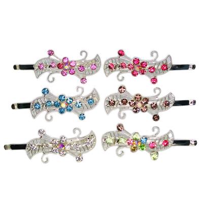 China Hair Decoration Accessories Luxury Classy Customized Women Color Rhinestone Hairpin Alloy Pearl Flower Shape Word Folder Accessory for sale