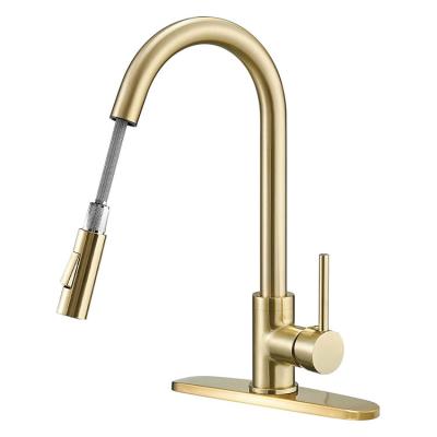 China Modern Thermostatic Faucets yida Pull Down Sprayer Pull Down Sink Mixer Tap Single Handle Brass Brushed Gold UPC Pull Out Kitchen Faucet for sale