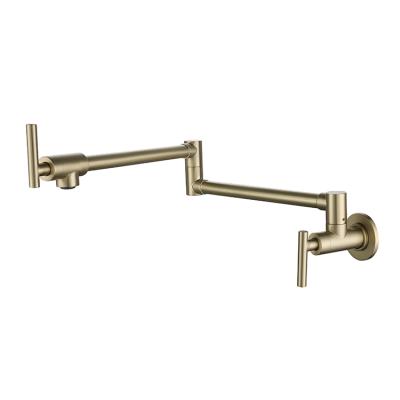 China Modern Wall Mounted Brass Brushed Gold Swivel Pot Filler Folding Faucet For Kitchen Sink for sale