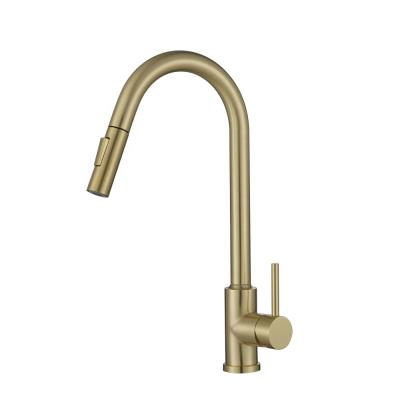 China Thermostatic Faucets Lower Sensor Kitchen SUS304 Stainless Steel Brushed Gold Two Functions Sprayer Kitchen Sink Touch Sensor Faucet for sale