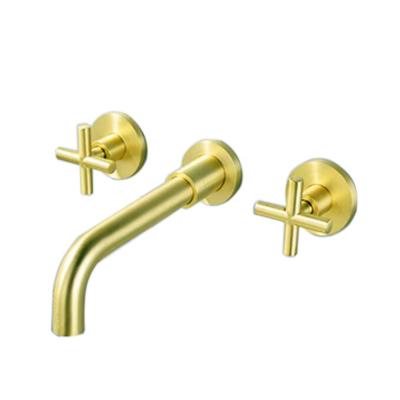 China Modern Wall Mounted Brushed Gold Hot And Cold Water Basin Faucet Mixer For Sink for sale