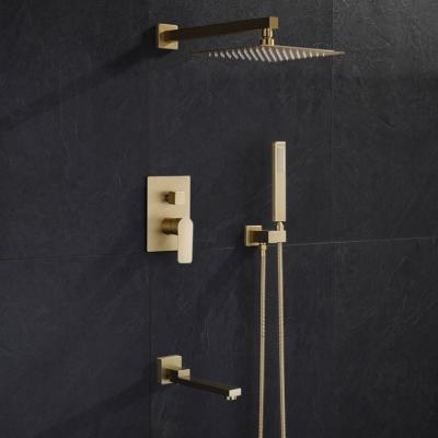 China Without Slide Bar Yida Bathroom Rain Shower Mixers Faucets Set Modern 2021 Wall Mount New Porcelain Gold Rainfall Shower Faucet System for sale