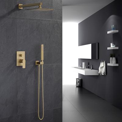 China Without slide bar yida bathroom rainfall faucets wall mounted system hidden gold mixer brushed gold rain shower set for sale