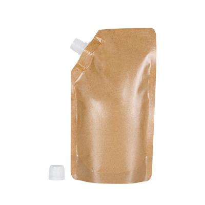 China Biodegradable Biodegradable Kraft Paper Pouch For Food Recyclable Brown Spout Kraft Paper Spout Bag Stand Up Kraft Paper Bag With Spout for sale