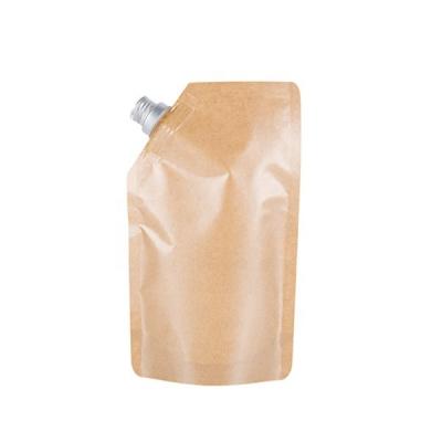 China Biodegradable Kraft Paper Packaging Spout Liquid Bag Stand Up Kraft Paper Bag With Spout Spout Pouches for sale