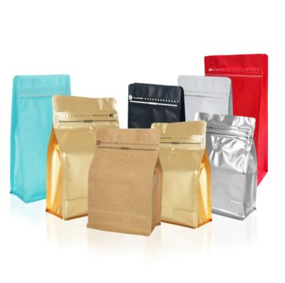 China Flat Bottom Kraft Paper Coffee Bag Recyclable Coffee Bags With Valve And Zipper Coffee Bags With Valve for sale