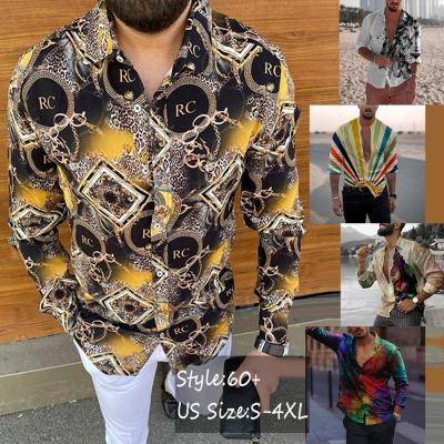 China Wholesale Custom Flower Striped Shirt Anti-pilling Cotton Polyester Long Sleeve Stitches Tops For Men for sale