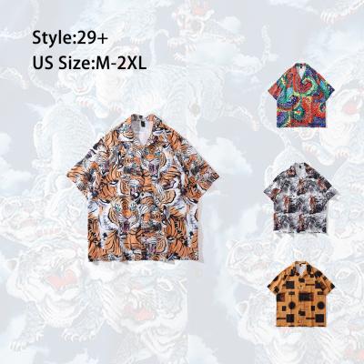 China Chinese style retro anti-pilling tiger shirt for men, CityBoy street painted loose Hawaiian flower beach short-sleeved shirt for sale