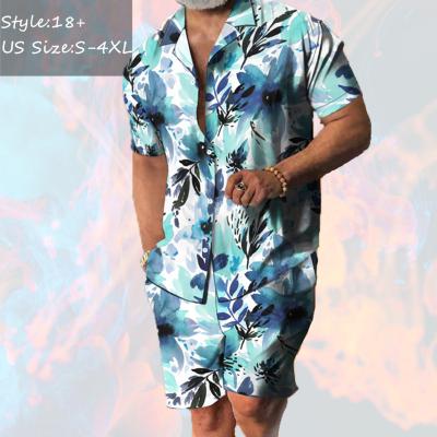 China Summer QUICK DRY Hawaiian Suit Floral Shirt Set 2 Piece Shirt And Shorts Printed Suit Man For Beach for sale