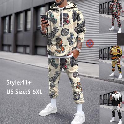 China Wholesale Custom Fashion Printed Oversized Hoodies Cargo Track Pants QUICK DRY Hoodie Set Men Streetwear Sweat Suit for sale