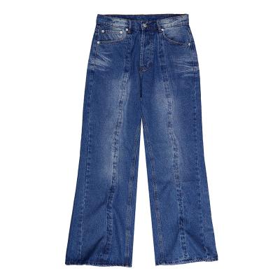 China High street denim twisted fashion loose straight flared casual blue pants fashion men celana panjang jeans for sale