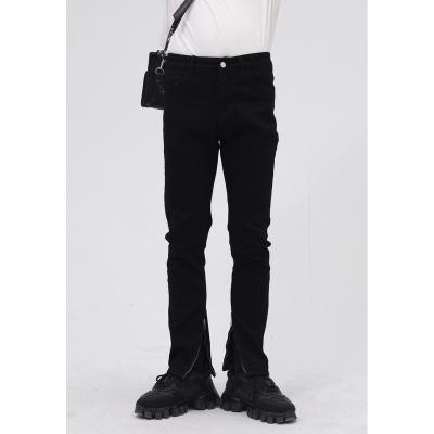 China Custom Korean Style Stretch Side Zipper Design Man Jeans Fashion High Quality Men Jeans Black Slit Edge Breathable for sale