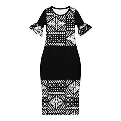 China Viable Newcomer Long Dresses Customize Printed Maxi Dress Polynesian Tribal Print Short Sleeve Apparel Factory Price for sale