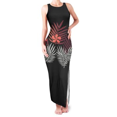 China Summer Anti-Static Polynesian Tank Dress Bodycon Print Strapless Frangipani Plumeria Leaf Monster Dress Dress Print Sublimation Split Dresses for sale